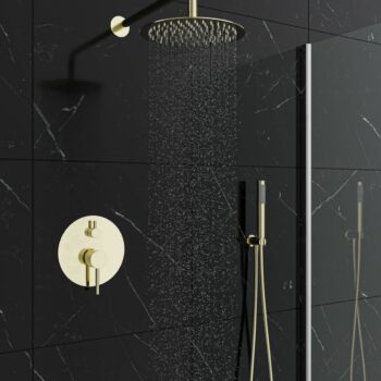 Zestaw prysznicowy podtynkowy z deszczownicą okrągłą złoty